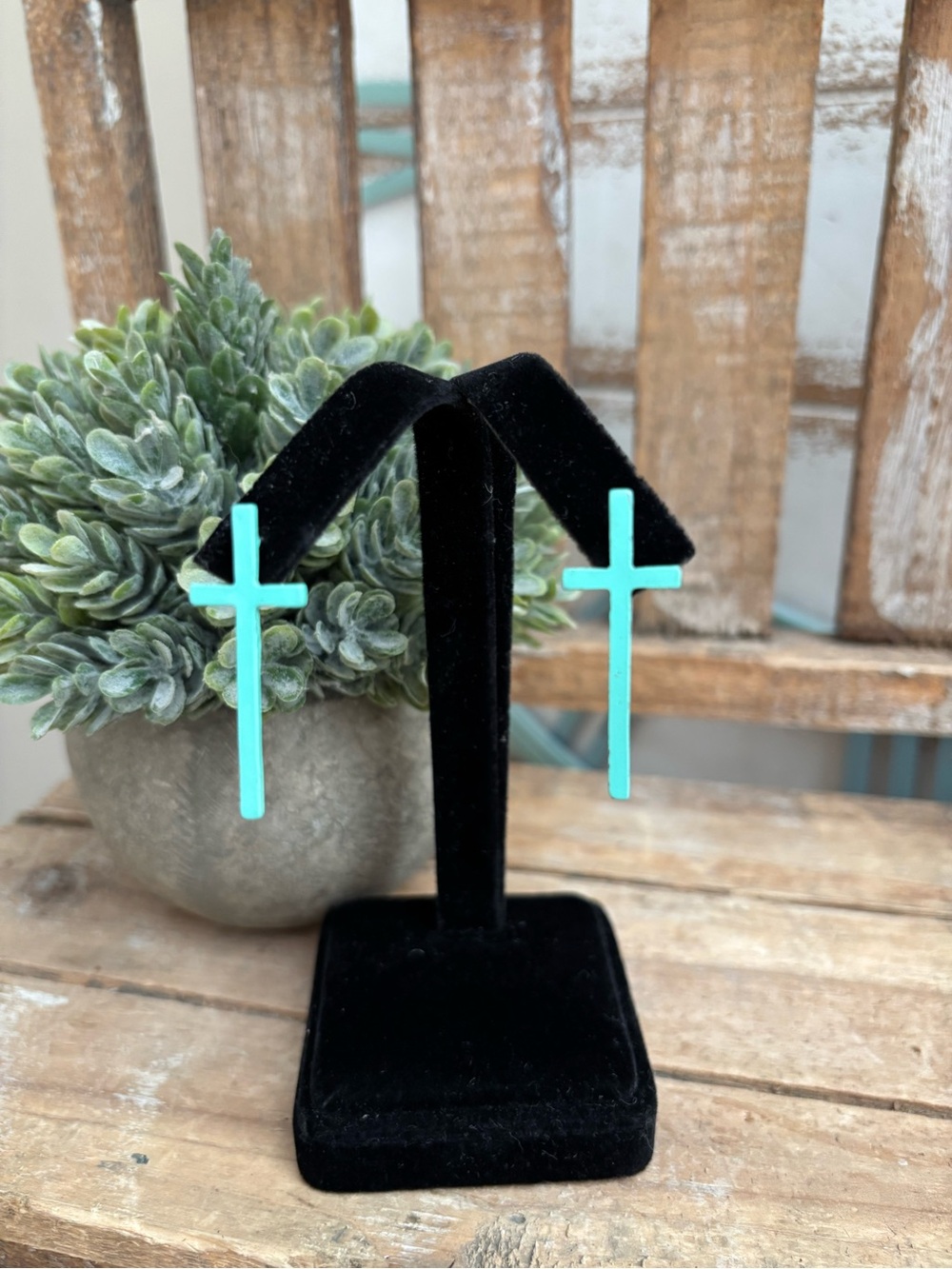 Teal Cross Earrings Stud NEW!